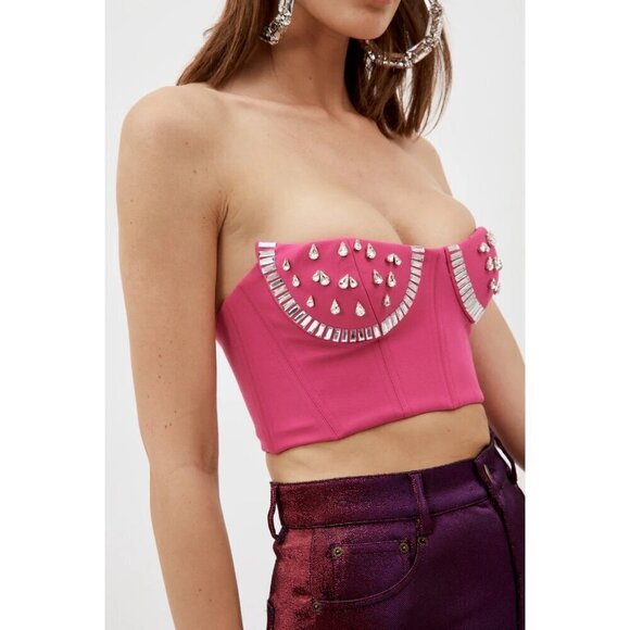 AREA Crystal Watermelon Cup Bustier Top in Fuchsia XSmall Womens Corset - Picture 1 of 16